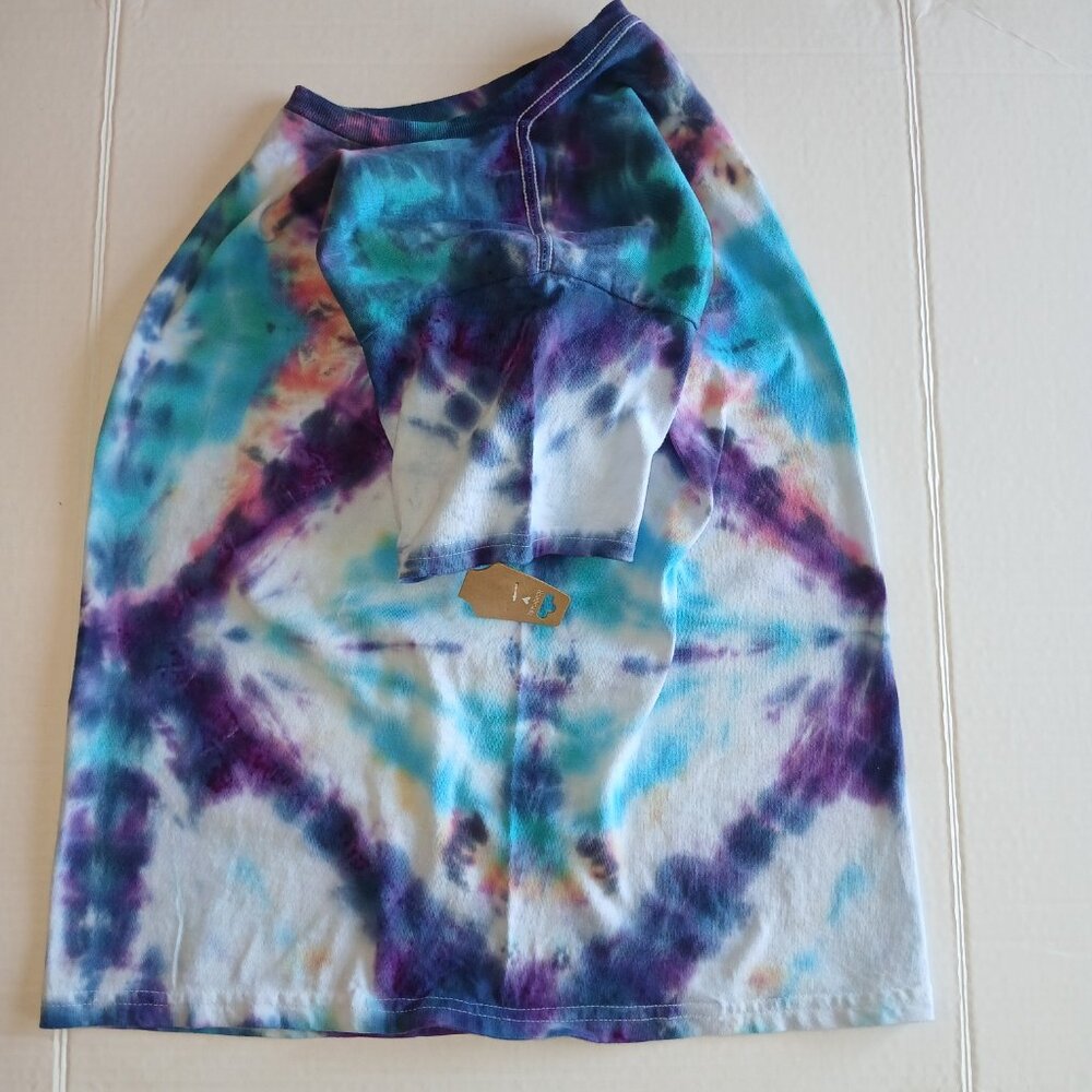 Tie Dye T-Shirt Off Center Diamond Pattern Blue Purple Orange Pink Kid's Large - Picture 8 of 16